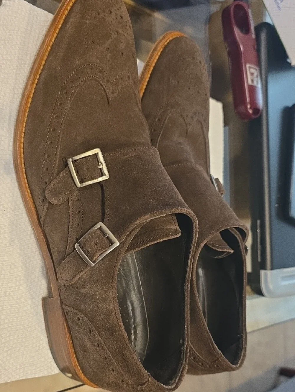 Charles Tyrwhitt Brown Suede Double Monk Strap Shoes